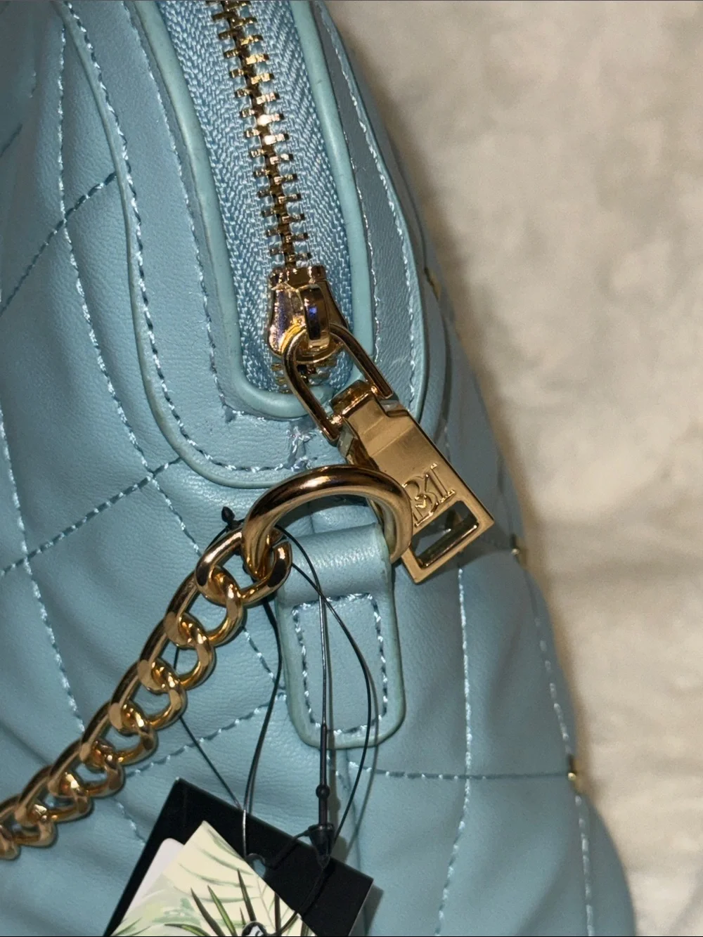 Badgley Mischka Quilted Light Blue Crossbody with Gold Hardware